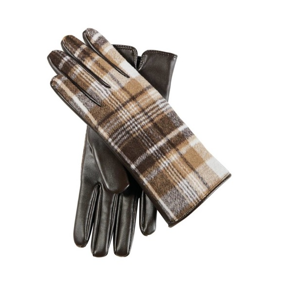 MUD PIE PLAID SMART SCREEN Texting faux leather fur GLOVES NWT - Picture 1 of 2
